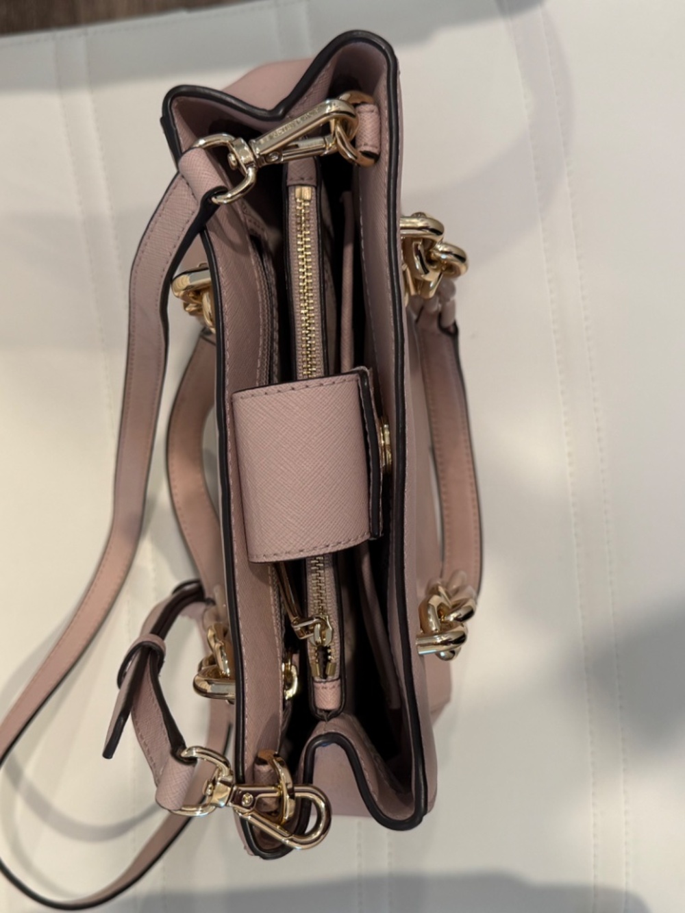 Michael Kors Cynthia Blossom Pink Gold Saffiano Leather Medium Satchel - Picture 6 of 15
